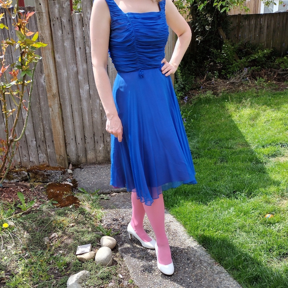 Beautiful Vintage Royal Blue 1950s Chiffon & Tulle Party Dress
